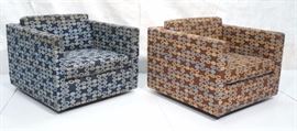 Lot 493 Pr KNOLL Upholstered Lounge Chairs. Cube form wit