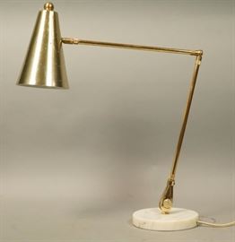 Lot 495 Brass Modernist Table Desk Lamp. Elongated cone p