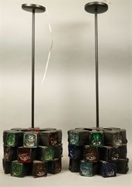 Lot 497 2 Blk Metal Brutalist Modern Hanging Pendant Ligh