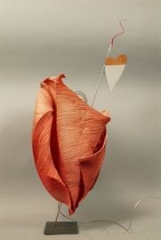 Lot 498 Red Crinkled Paper Table Lamp. KOKORO Germany. Mo