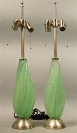 Lot 511 Pr Contemporary Green Art Glass Table Lamps. Tear