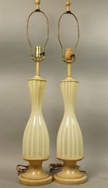 Lot 512 Pr Vintage Corseted Glass Table Lamps. White and 
