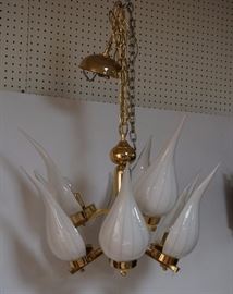 Lot 521 Modernist Brass Art Glass Murano Chandelier. Whit