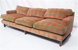 Lot 536 DUNBAR Modern Plaid Chenille Sofa Couch. Low prof