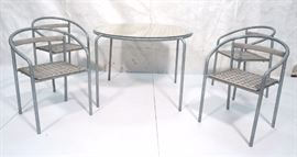 Lot 601 5pc SOTTO GROUP Teak Patio Set. Round glass top t