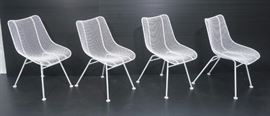 Lot 608 Set 4 RUSSELL WOODARD White Mesh Metal Arm Chairs
