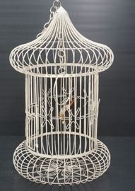 Lot 611 Decorative Metal Bird Cage, white wire. Onion dom