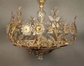 Lot 529 LOBMEYER Attrib. Vintage Brass Glass Chandelier. 