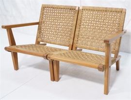 Lot 561 2pc Woven Rush Modern Lounge Chairs. Open arm woo