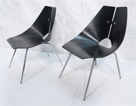 Lot 565 Pr Ray Komai Black Molded Wood Side Chairs Chrome