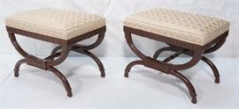 Lot 571 Pr Decorator Stools Benches. Carved wood painted 