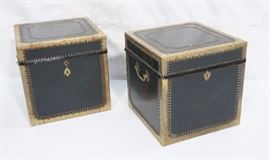 Lot 574 Pr Decorator Studded Black Leather Brass Cube Tru