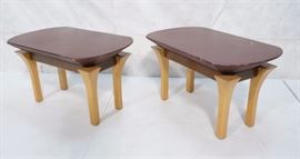Lot 578 Pr Blond Wood Modernist Stools. Wine Leather tops