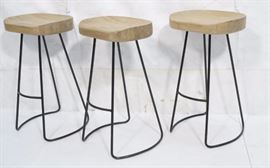 Lot 587 Set 3 Modern Thick Wood Black Iron Bar Stools. Th