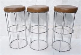 Lot 588 Set 3 Chrome Steel Cage Form Modern Bar Stools. R