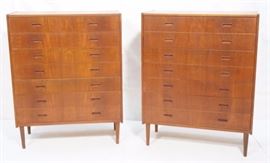 Lot 589 Pr Danish Modern Teak Dressers Tall Chests. One d