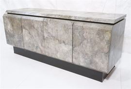 Lot 590 Lacquered Faux Marble Decorator 4 Door Credenza. 