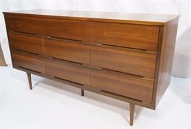 Lot 593 Modern 9 Drawer Credenza Dresser. Inset pulls to 