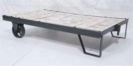 Lot 603 Industrial Wood  Iron Rolling Cart Coffee Table.