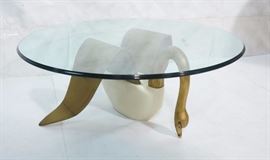 Lot 627 Decorator Figural Brass Swan Glass Cocktail Table