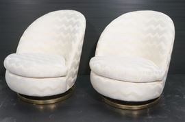 Lot 636 Pr Off White Round Form Swivel Lounge Chairs Rou