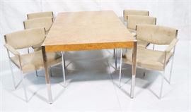 Lot 638 Burl Wood Dining Table with Chrome Legs. 6 Chairs