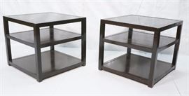 Lot 640 Pr GROSFELD HOUSE Leather Top Cube Tables. 3 tier