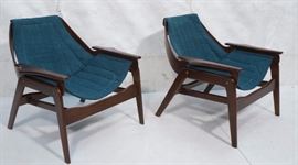 Lot 642 Pr Modern Teal Fabric Sling Lounge Chairs. 