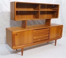 Lot 645 Danish Teak Credenza Glass Door Hutch. 2 part. Up
