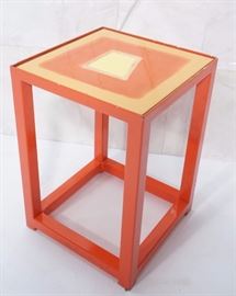 Lot 666 Heavy Metal Tile Top Square Side Table. 70s red e