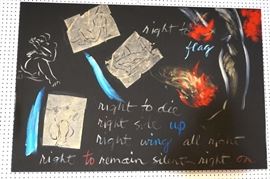 Lot 670 TWO Modernist Oil Paintings. HUFAN. Black ground 