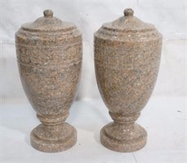 Lot 540 Pair Solid Granite Garden Finials. Urn form. He