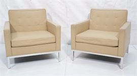 Lot 679 Pr KNOLL Style Tan Upholstered Lounge Chairs. Squ