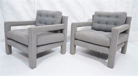 Lot 681 Pr Upholstered Parsons Style Lounge Chairs. Moder
