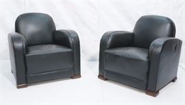 Lot 684 Pr Contemporary Art Deco Style Black Club Chairs.