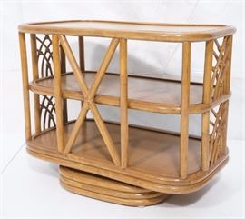Lot 685 PAUL FRANKL Style Woven Rattan 3 Tier Table. Swiv