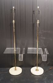 Lot 690 Pr Modern Lucite Floor Lamp. Molded clear lucite 