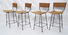 Lot 702 Set 4 ARTHUR UMANOFF Woven Rush Bar Stools. Wood 