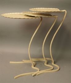 Lot 713 Set 3 Nesting SALTERINI Leaf Tables. Off White.