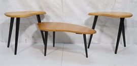 Lot 715 Set 3 Biomorphic Oak Top Modern Tables Tapered Eb