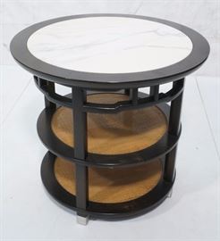 Lot 716 Round Marble Top Asian Inspired 3 Tier Side Table