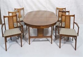 Lot 717 7 pc Modern Walnut Dining Set Table 6 chairs. Rou