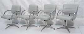 Lot 718 Set 4 Light Gray Leather Swivel Chairs. Wide flat