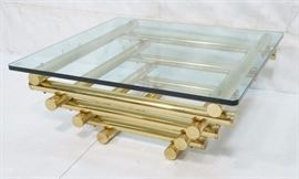 Lot 729 Modernist Decorator Brass Glass Cocktail Table. S
