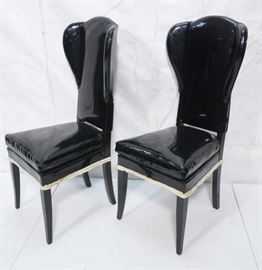 Lot 733 Pr Tall Back Black Patent Leather Modern Wing Cha