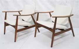 Lot 737 Pr Danish Modern Lounge Chairs White Vinyl Seats,