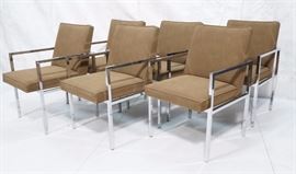 Lot 742 Set 6 Modern Chrome Frame Dining Arm Chairs. Squa