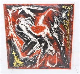 Lot 747 A. ARCAND 74 Modernist Painting on Board. Swirlin