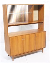 Lot 753 Danish Modern Two Part Cabinet. Open upper sectio
