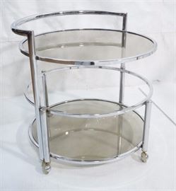 Lot 755 70s Modern Chrome  Smoked Bilevel Table. Swing 